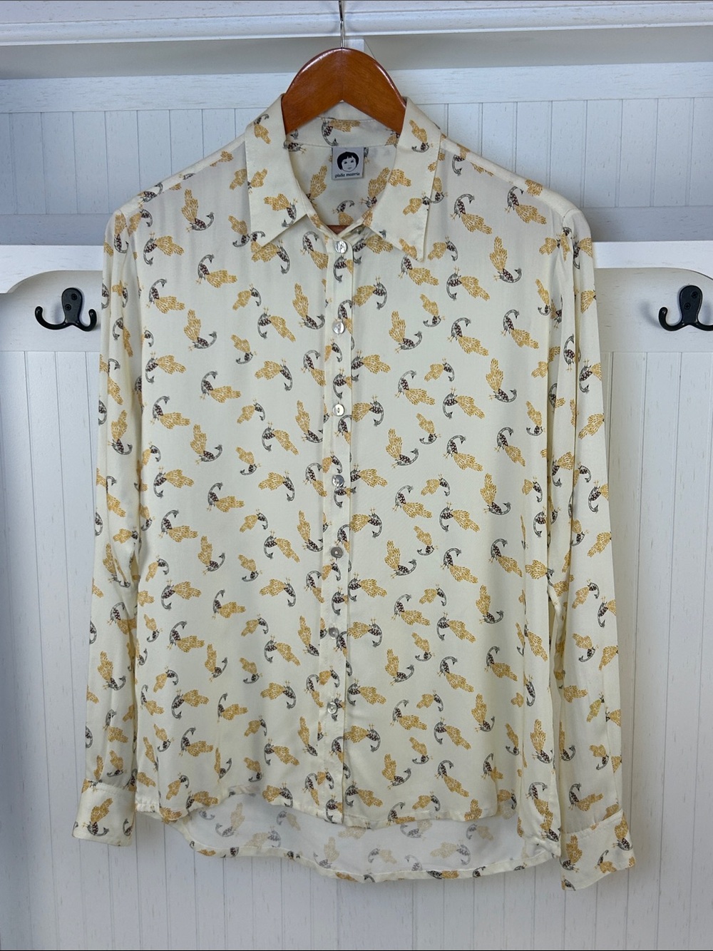 Giulia Materia Bird Print Viscose Blouse Made in Italy